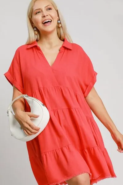 Keep It Casual Raw Hem Tiered Dress in Strawberry