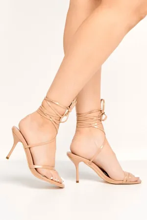 Luci Toe Ring Strap Lace-up Heel in Tan
