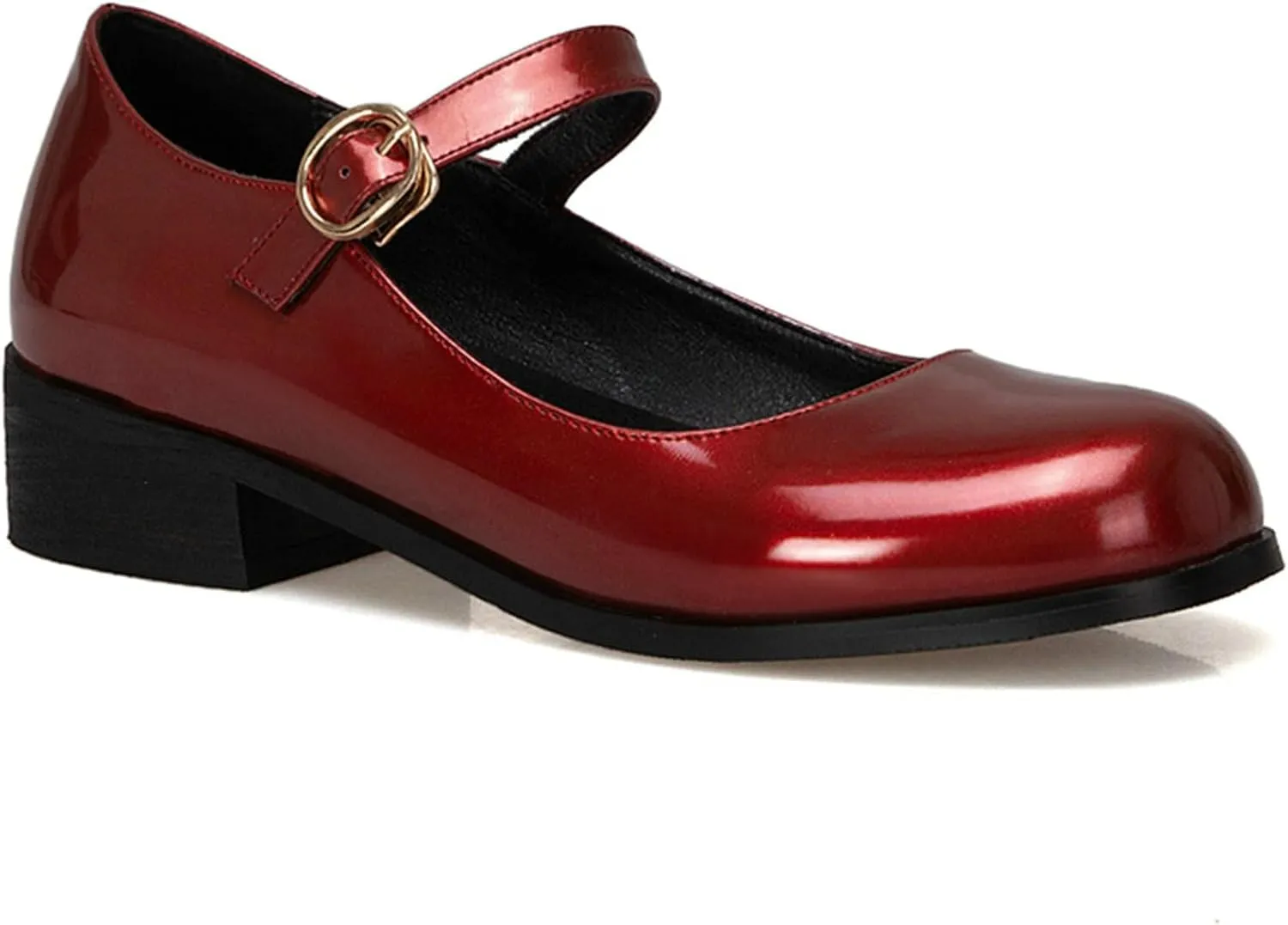 LUXMAX Womens Patent Leather Mary Jane Flats Square Toe Pumps