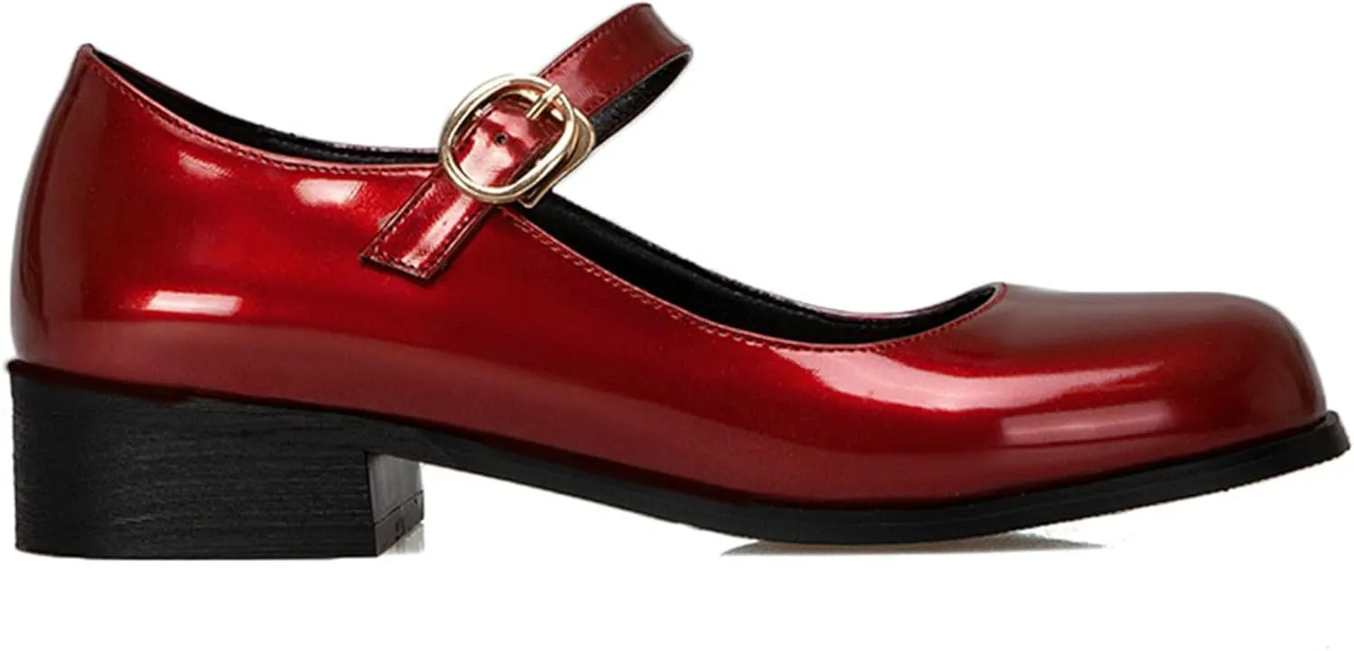 LUXMAX Womens Patent Leather Mary Jane Flats Square Toe Pumps