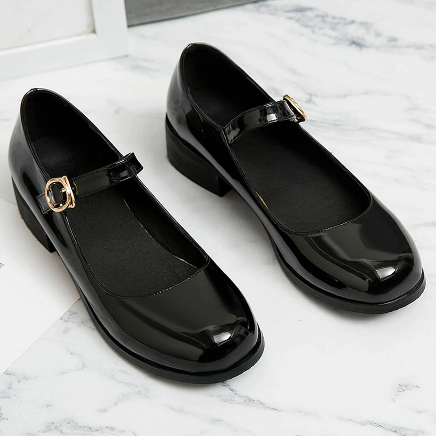 LUXMAX Womens Patent Leather Mary Jane Flats Square Toe Pumps