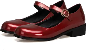 LUXMAX Womens Patent Leather Mary Jane Flats Square Toe Pumps