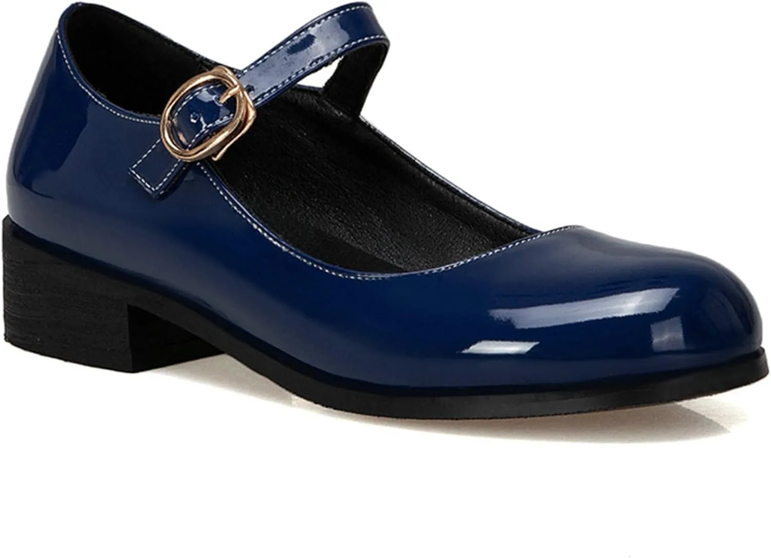 LUXMAX Womens Patent Leather Mary Jane Flats Square Toe Pumps