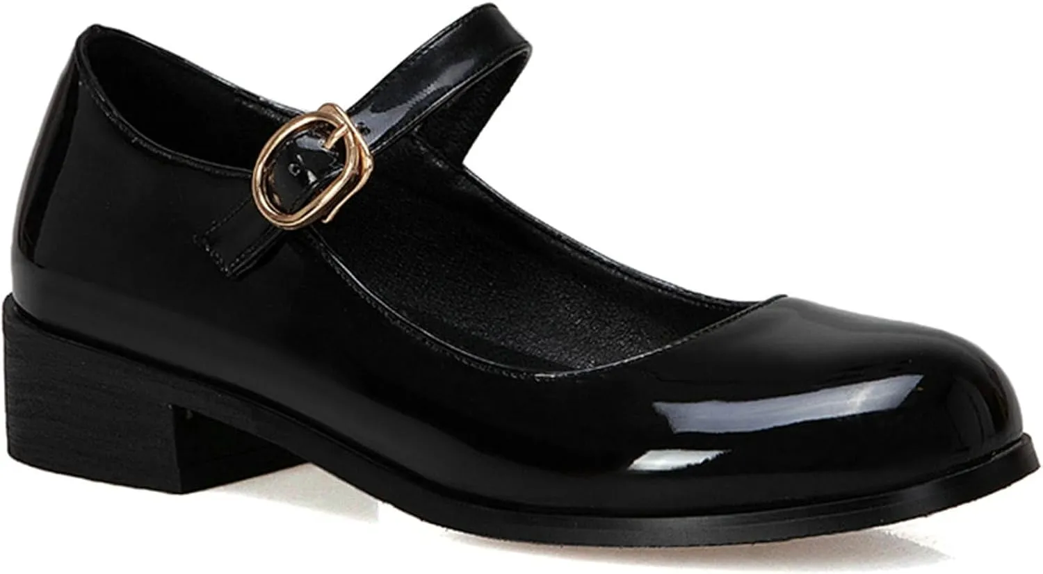 LUXMAX Womens Patent Leather Mary Jane Flats Square Toe Pumps