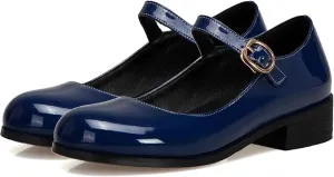 LUXMAX Womens Patent Leather Mary Jane Flats Square Toe Pumps