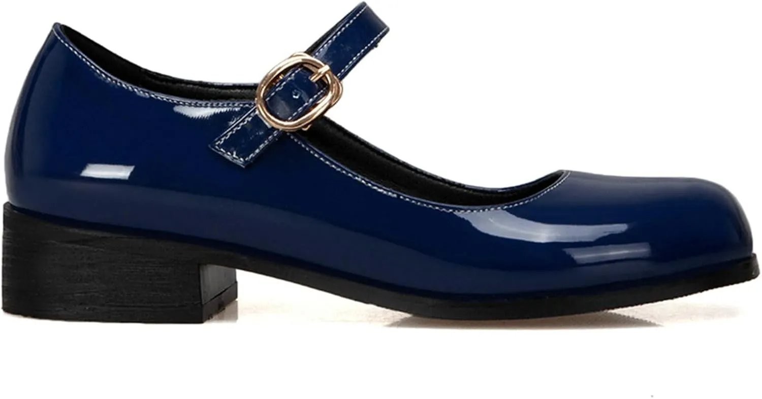 LUXMAX Womens Patent Leather Mary Jane Flats Square Toe Pumps