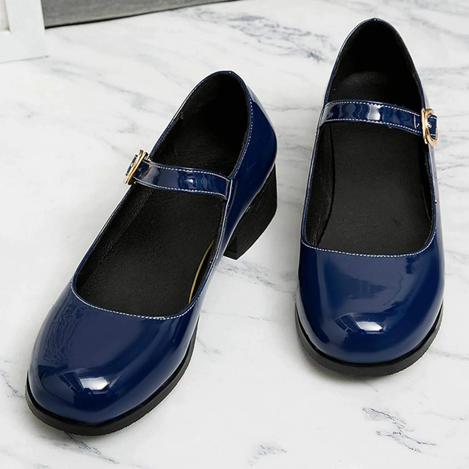 LUXMAX Womens Patent Leather Mary Jane Flats Square Toe Pumps