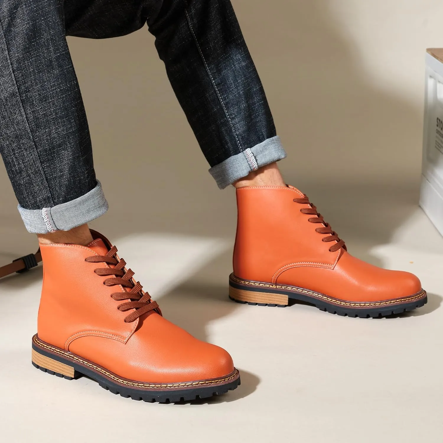 Men's Black High Top Lace Up Cycling Boots Wear-Resistant And Durable Tactical Boots Outdoor Comfort Anti Slip Mountain Walking Boots High Protection Chukka Boots Classic Casual Denim Boots