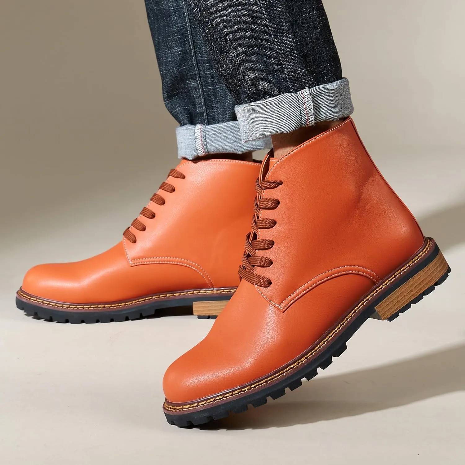 Men's Black High Top Lace Up Cycling Boots Wear-Resistant And Durable Tactical Boots Outdoor Comfort Anti Slip Mountain Walking Boots High Protection Chukka Boots Classic Casual Denim Boots