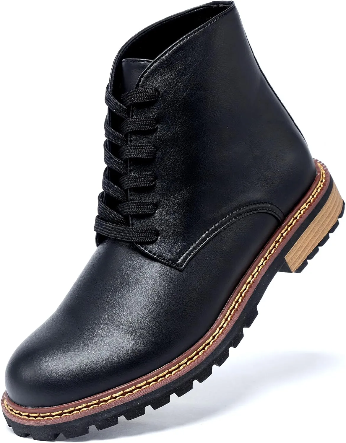 Men's Black High Top Lace Up Cycling Boots Wear-Resistant And Durable Tactical Boots Outdoor Comfort Anti Slip Mountain Walking Boots High Protection Chukka Boots Classic Casual Denim Boots