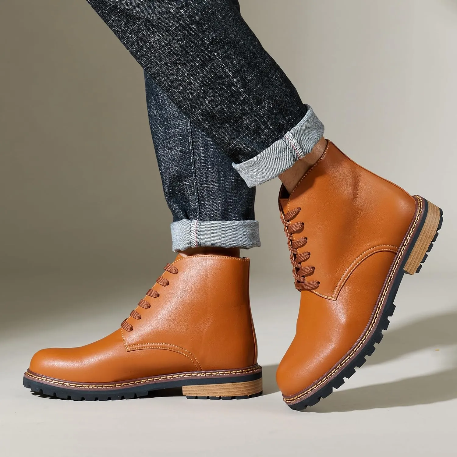 Men's Black High Top Lace Up Cycling Boots Wear-Resistant And Durable Tactical Boots Outdoor Comfort Anti Slip Mountain Walking Boots High Protection Chukka Boots Classic Casual Denim Boots