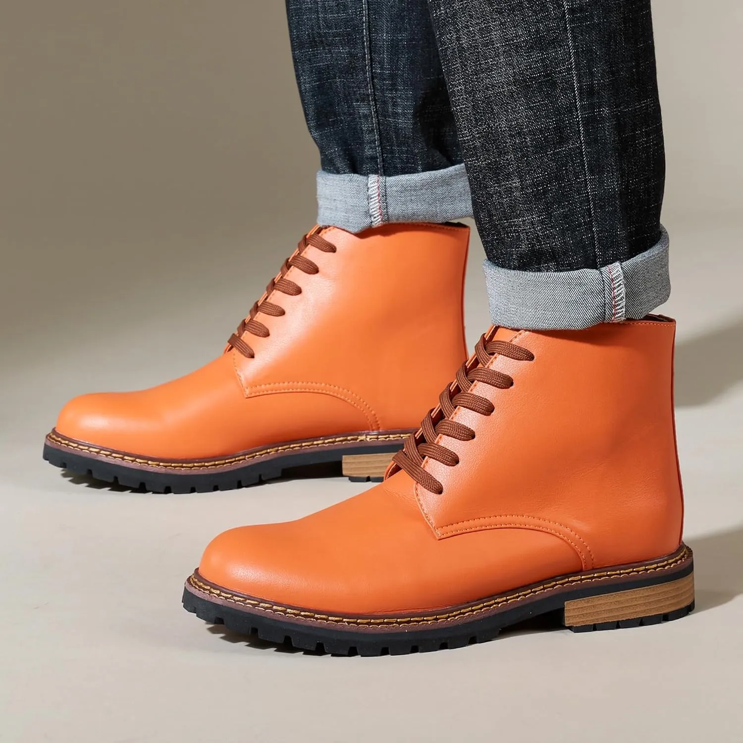 Men's Black High Top Lace Up Cycling Boots Wear-Resistant And Durable Tactical Boots Outdoor Comfort Anti Slip Mountain Walking Boots High Protection Chukka Boots Classic Casual Denim Boots