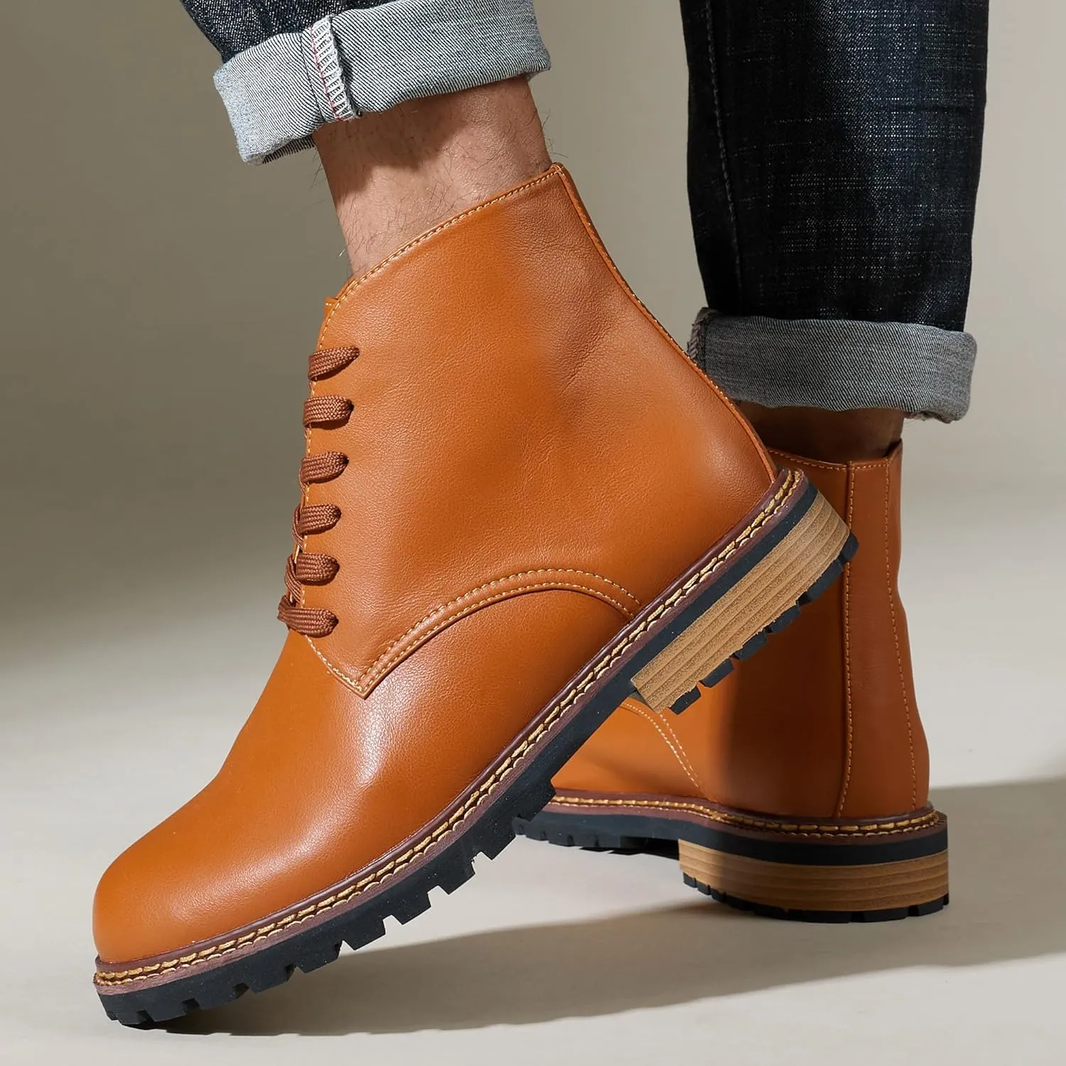 Men's Black High Top Lace Up Cycling Boots Wear-Resistant And Durable Tactical Boots Outdoor Comfort Anti Slip Mountain Walking Boots High Protection Chukka Boots Classic Casual Denim Boots