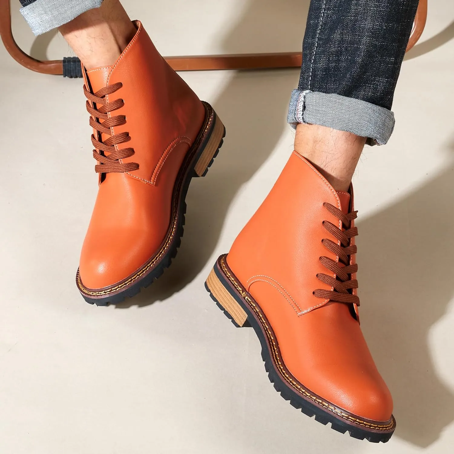 Men's Black High Top Lace Up Cycling Boots Wear-Resistant And Durable Tactical Boots Outdoor Comfort Anti Slip Mountain Walking Boots High Protection Chukka Boots Classic Casual Denim Boots