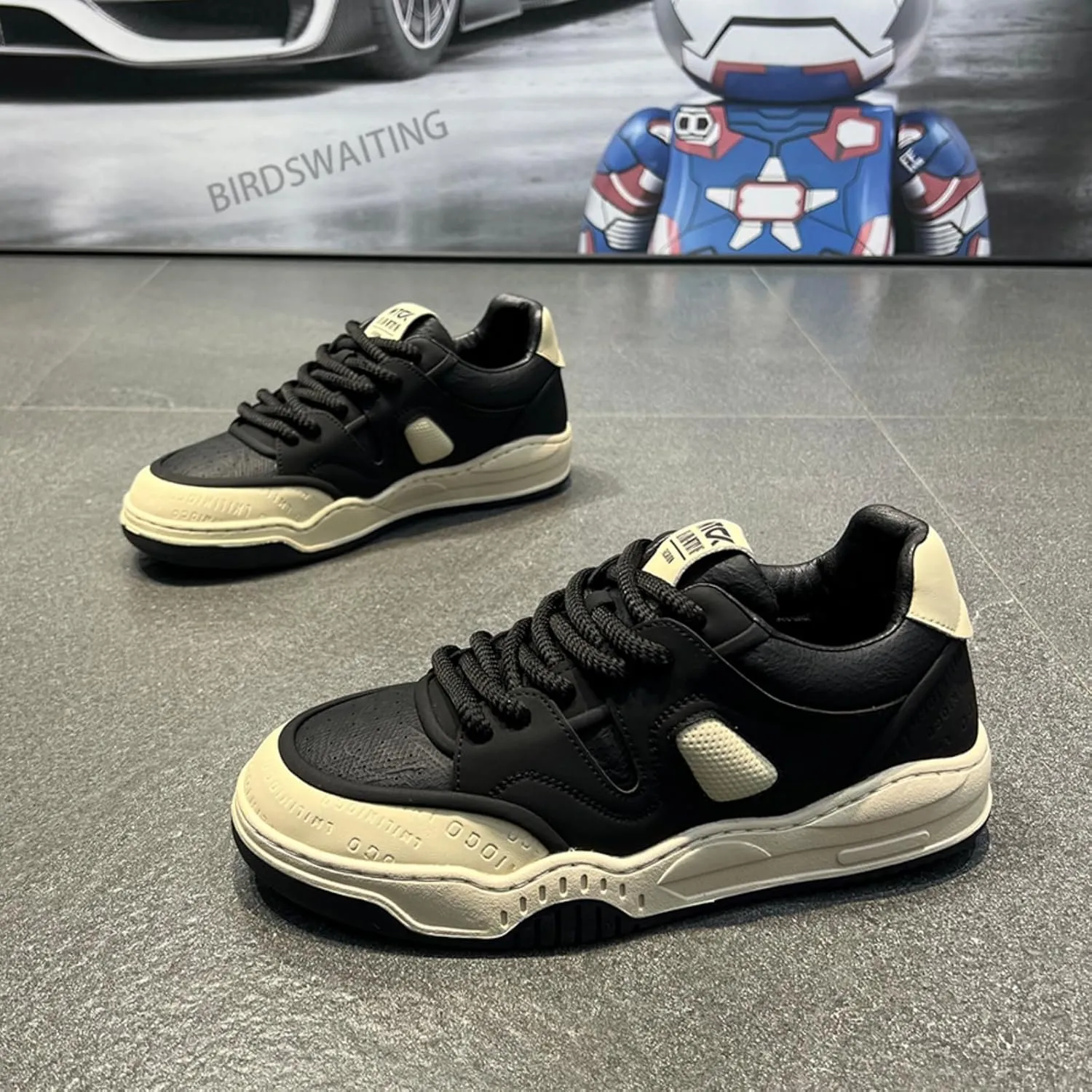 Mens Comfort Fashion Lace-Up Thick-Soled Sneakers - Cushioned Midsole, Mesh & Suede Upper, Reinforced Toe Cap - 4-Season Breathable Design for Skateboarding, Street Sports & All-Day Wear