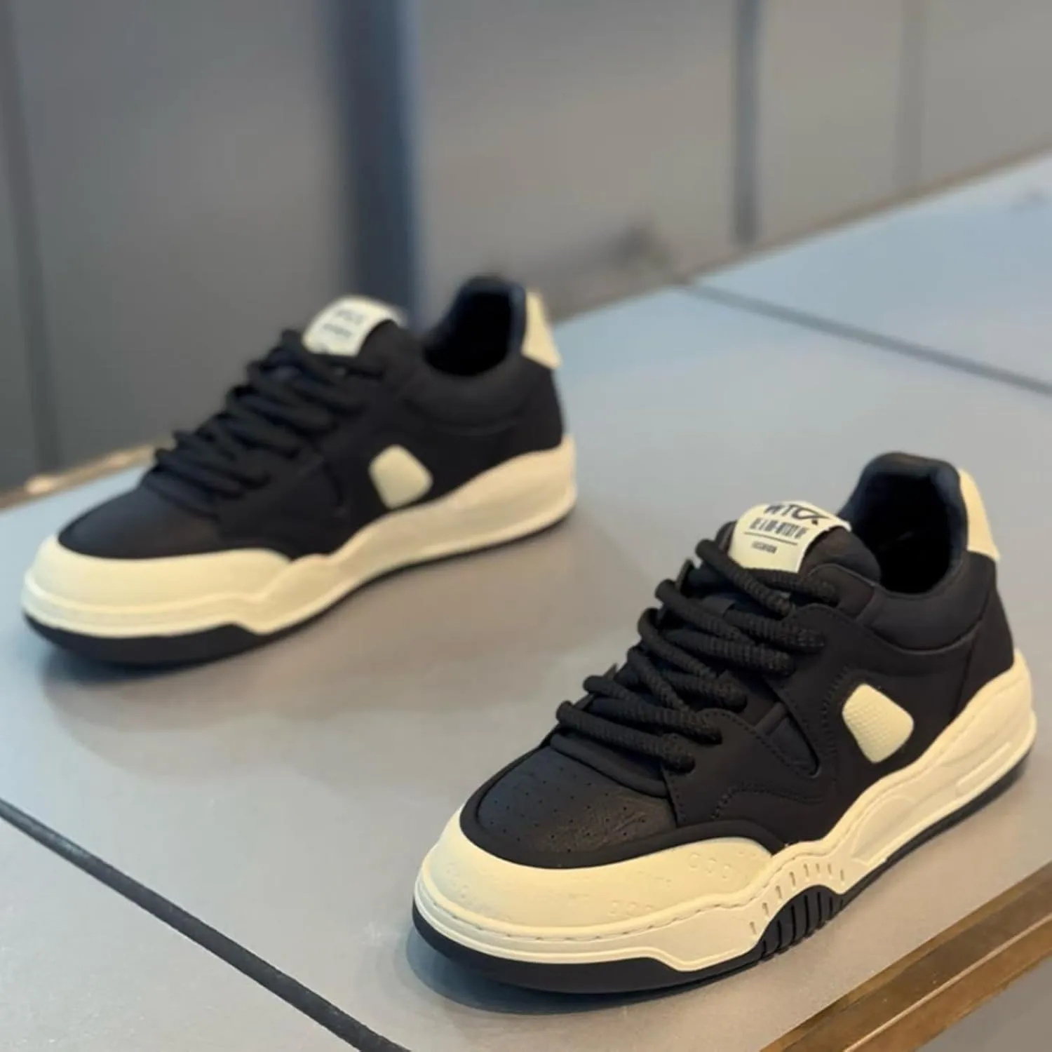 Mens Comfort Fashion Lace-Up Thick-Soled Sneakers - Cushioned Midsole, Mesh & Suede Upper, Reinforced Toe Cap - 4-Season Breathable Design for Skateboarding, Street Sports & All-Day Wear