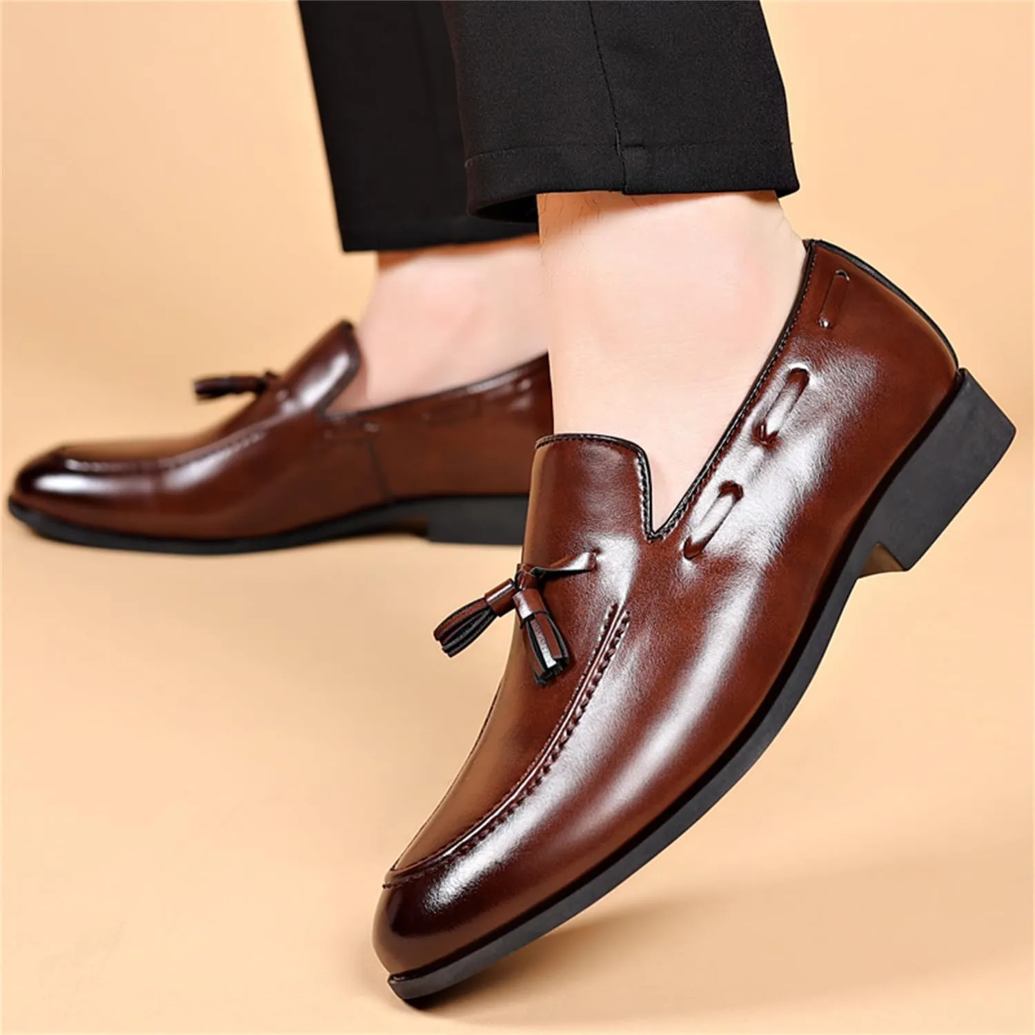 Men's Fashion Tassels Dress Shoes Slip-On Loafers Formal Business Casual Moccasins Driving Leather Shoes