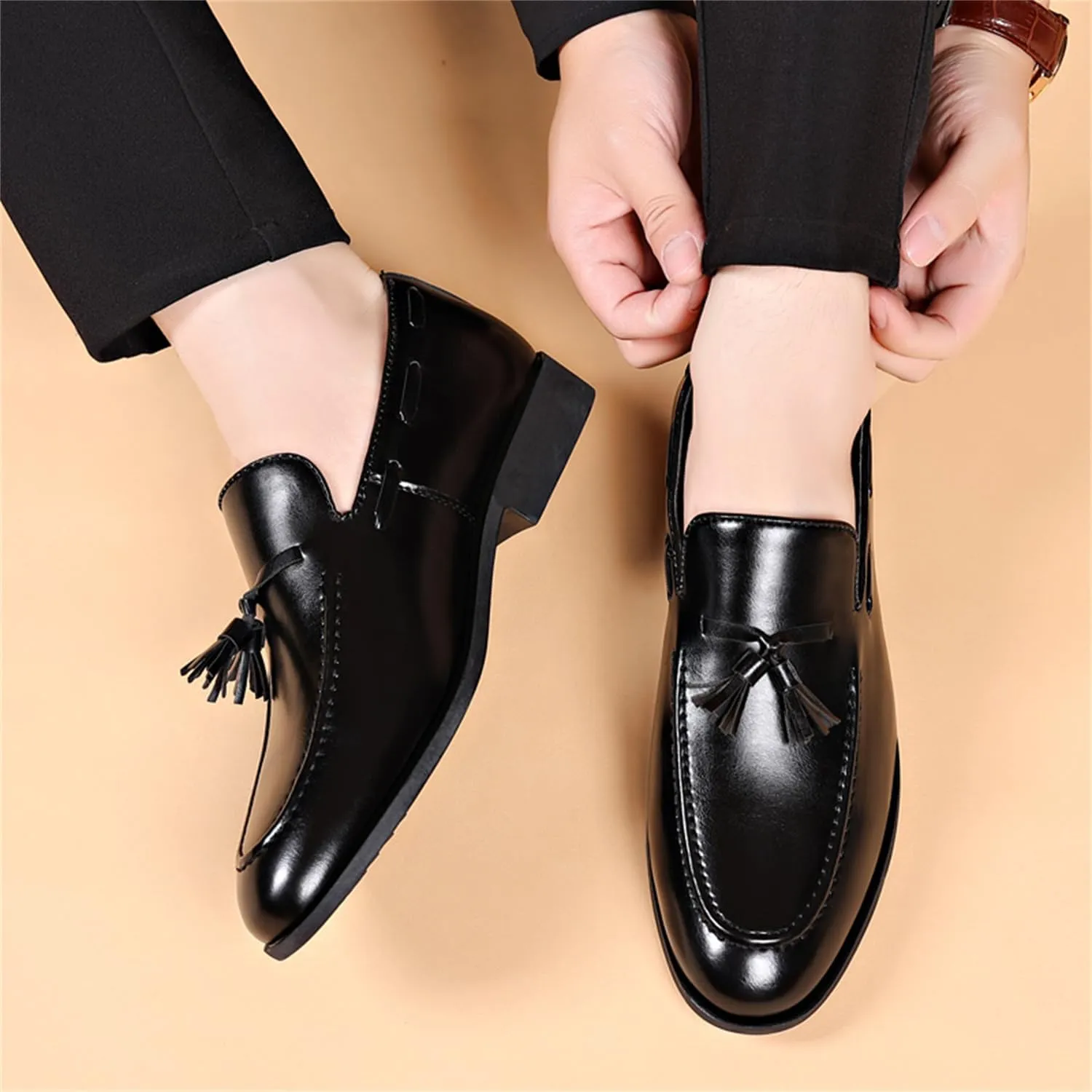 Men's Fashion Tassels Dress Shoes Slip-On Loafers Formal Business Casual Moccasins Driving Leather Shoes