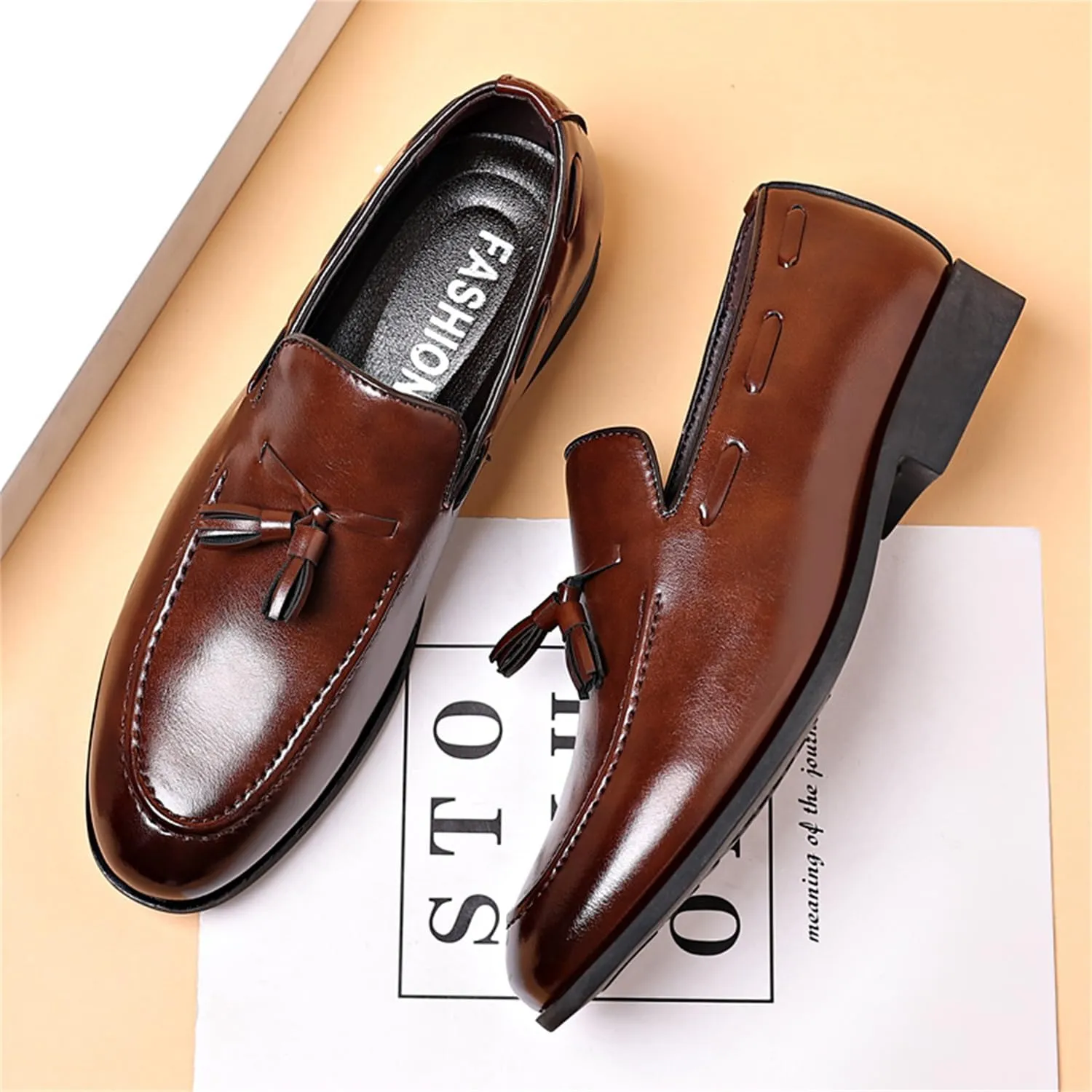 Men's Fashion Tassels Dress Shoes Slip-On Loafers Formal Business Casual Moccasins Driving Leather Shoes