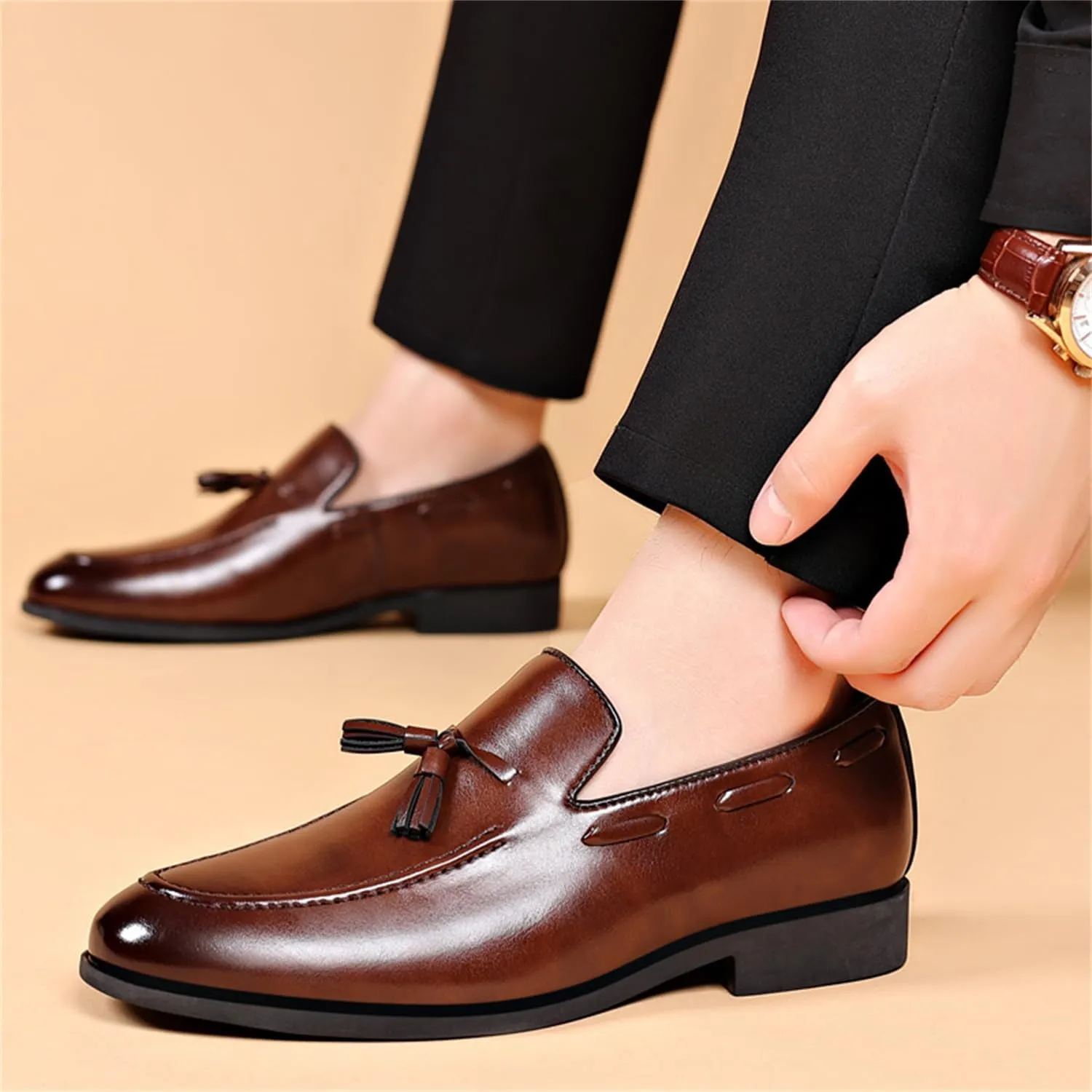 Men's Fashion Tassels Dress Shoes Slip-On Loafers Formal Business Casual Moccasins Driving Leather Shoes