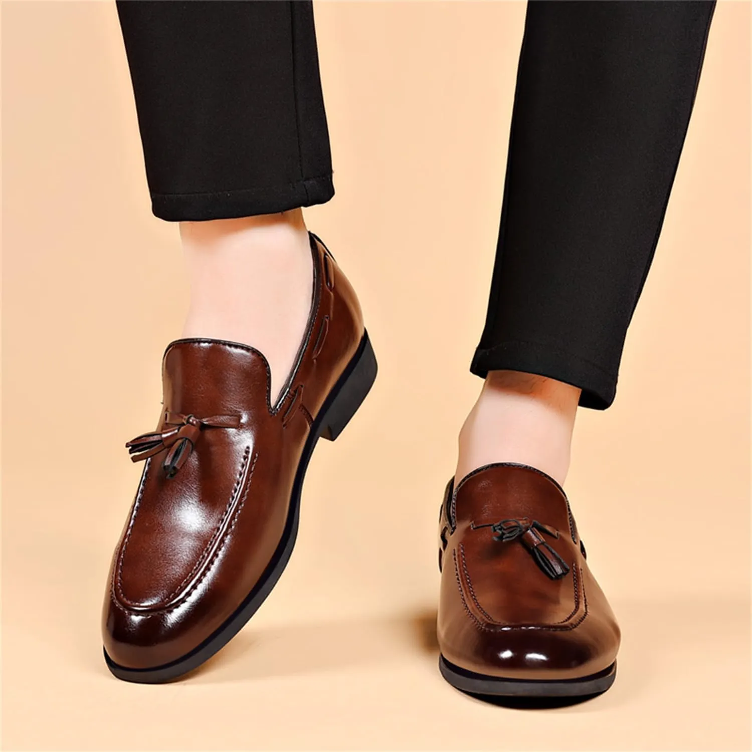 Men's Fashion Tassels Dress Shoes Slip-On Loafers Formal Business Casual Moccasins Driving Leather Shoes