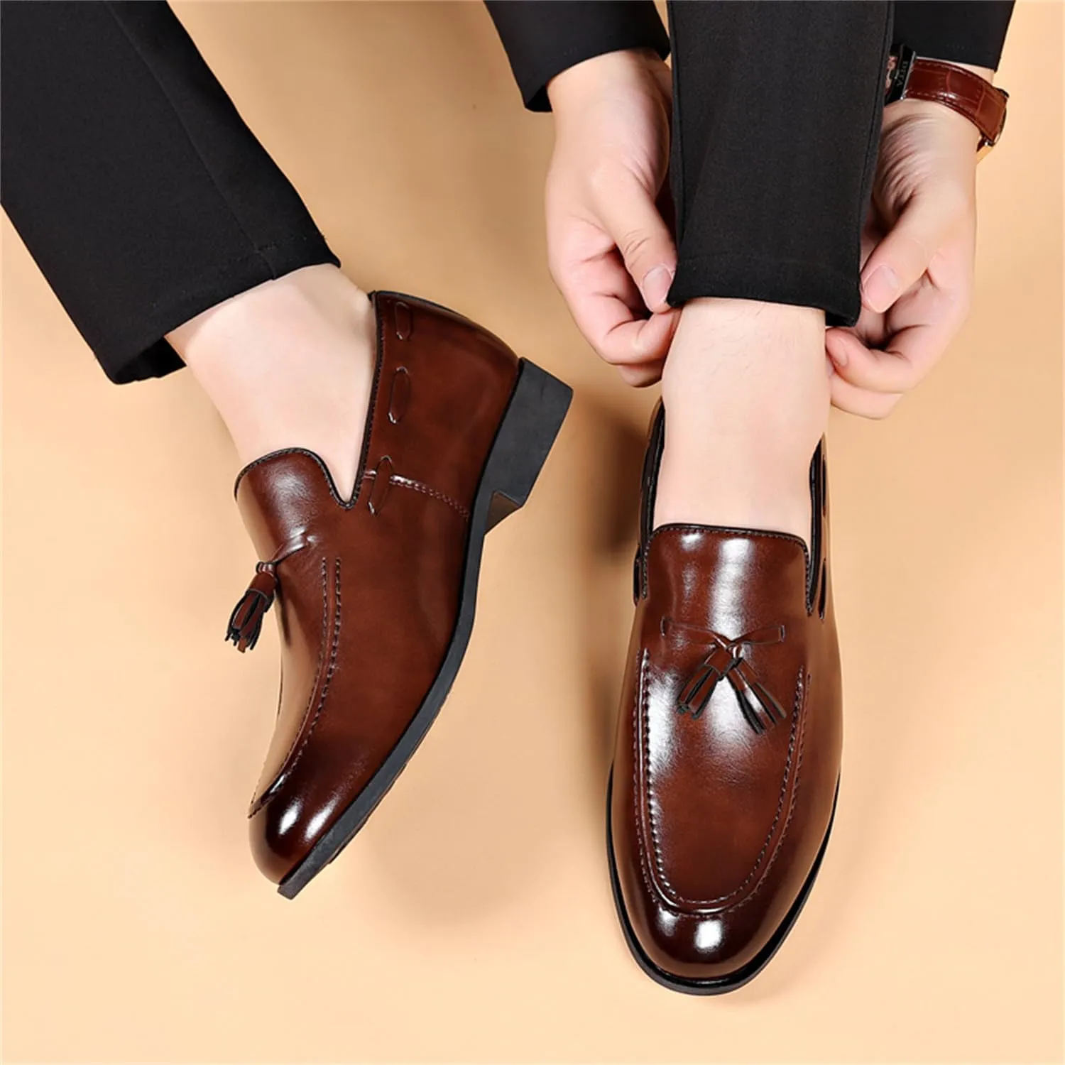 Men's Fashion Tassels Dress Shoes Slip-On Loafers Formal Business Casual Moccasins Driving Leather Shoes