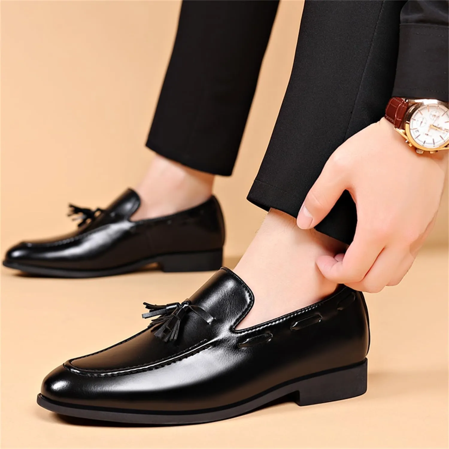 Men's Fashion Tassels Dress Shoes Slip-On Loafers Formal Business Casual Moccasins Driving Leather Shoes