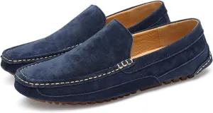 Men's Handmade Suede Slip-On Loafers Fashionable Round Wide Toe Non-Slip Casual Formal Boat Shoes Work Driving Casual Penny Loafers for Men