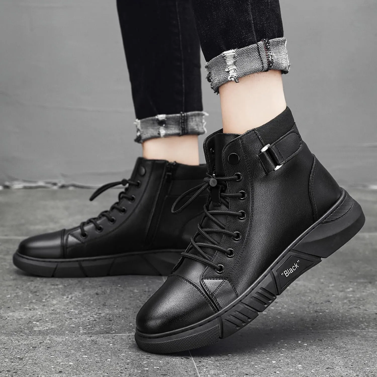 Men??s Italian Handmade High-Top Leather Boots Men??s Motorcycle Shoes Non-Slip Soft Business Boots