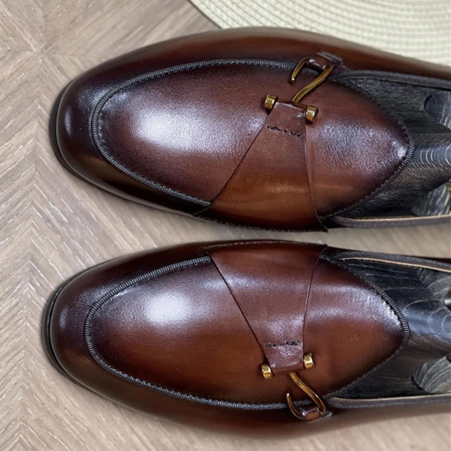 Men's Loafers Shoes Genuine Leather Monk Shoes Office Work Shoe Driving Shoe (Color : Coffee, Size : 43)