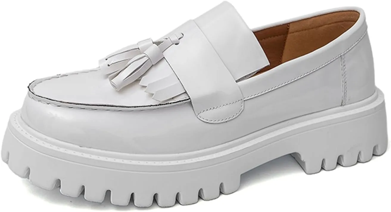 Mens Patent Leather Slip-On Tassel Dress Platform Loafers Casual Lightweight Penny Formal Business Party Wedding Prom Round Toe Moccasins Shoes