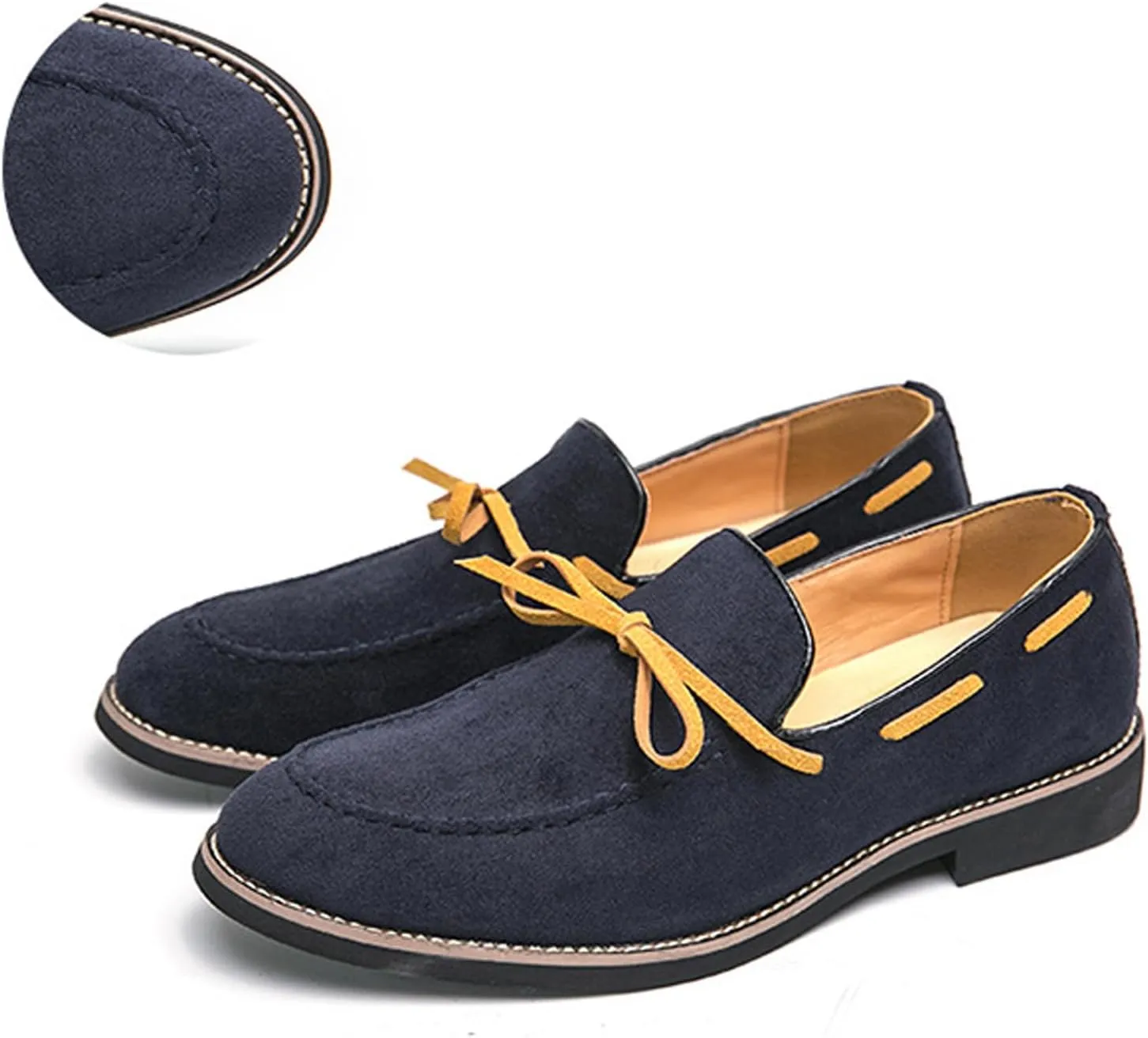 Men's Suede Bow Low Block Heel Business Dress Loafers Classic Comfortable Tassels Slip On Casual Chunky Heel Loafers for Driving Party Work