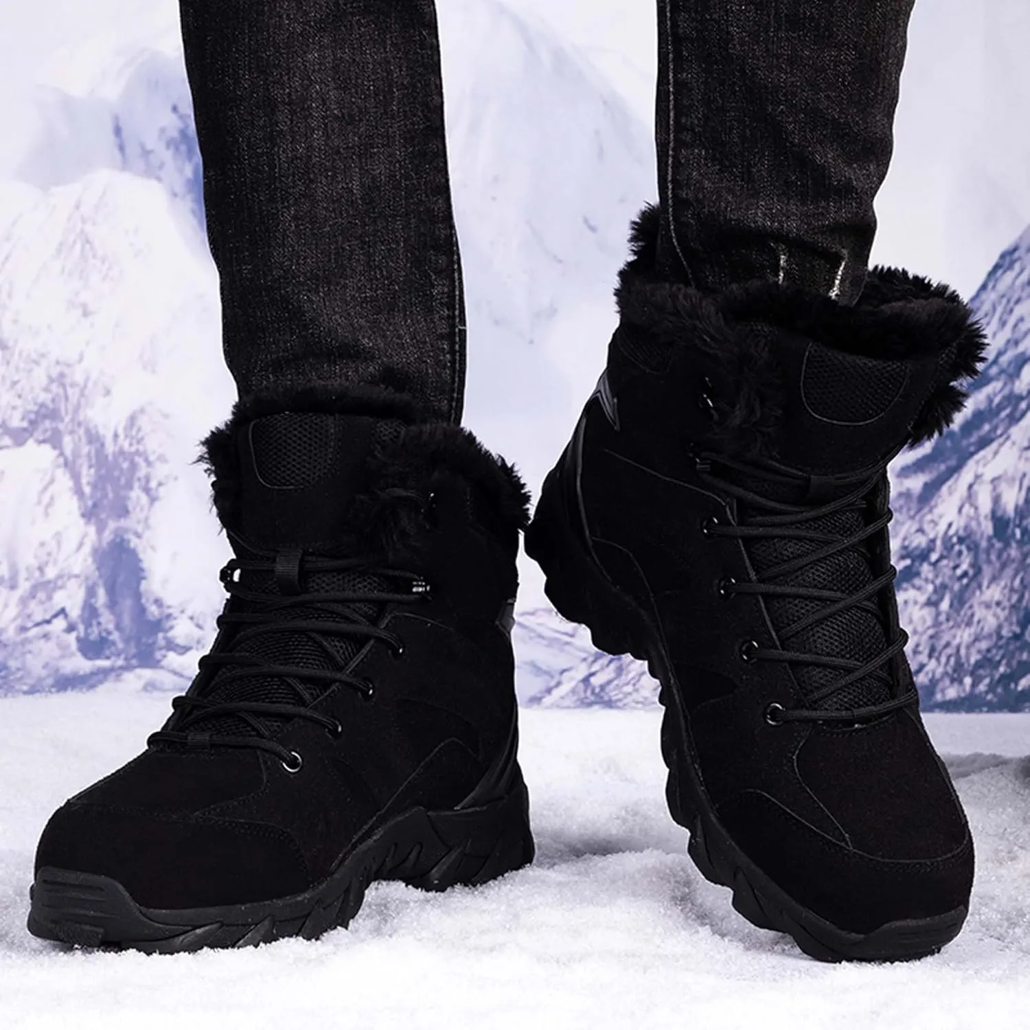Men's Velvet Thickened Outdoor Hiking Tactical Boots Training Military Boots Waterproof Anti Slip Wear-Resistant Tactical Boots Work Boots Combat Boots