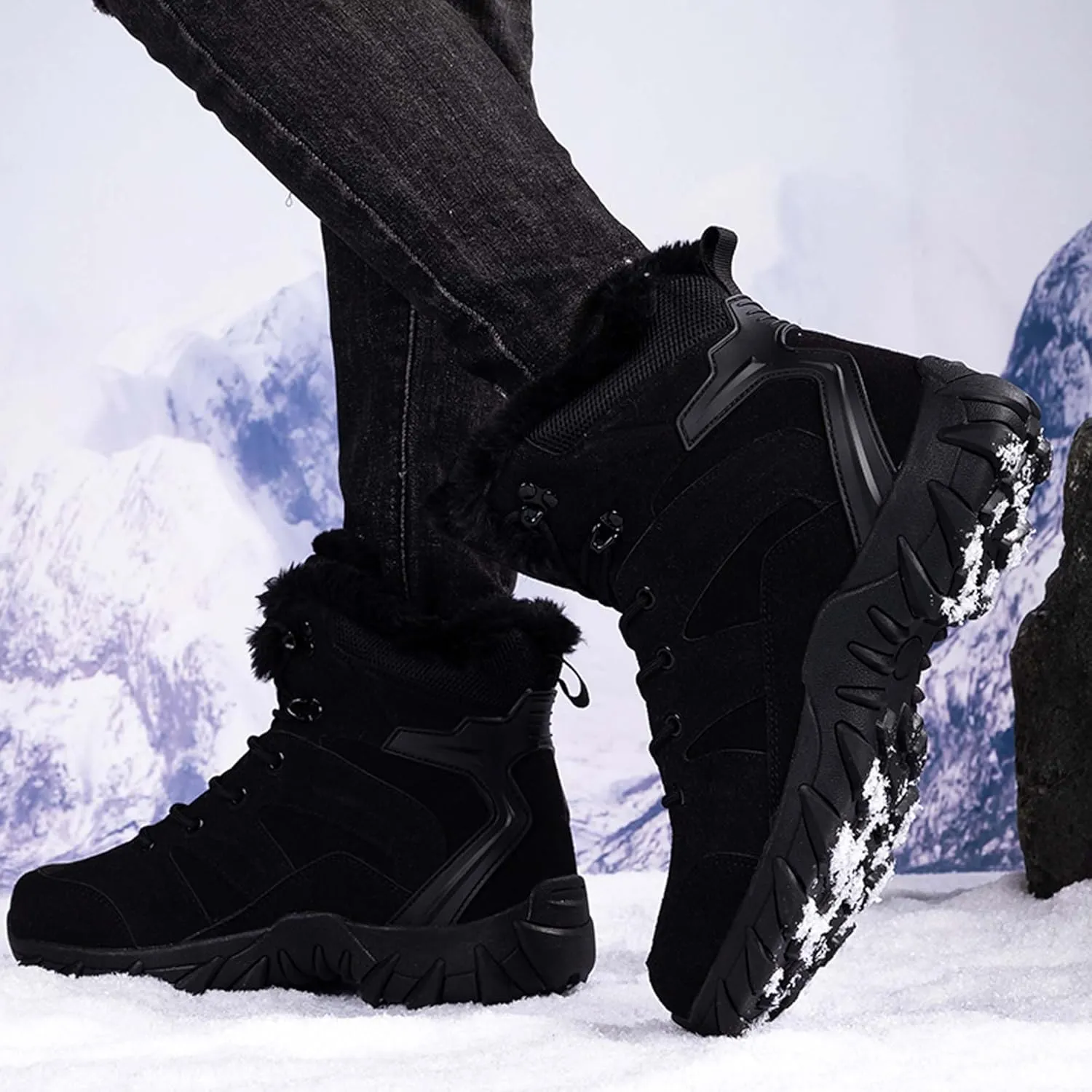 Men's Velvet Thickened Outdoor Hiking Tactical Boots Training Military Boots Waterproof Anti Slip Wear-Resistant Tactical Boots Work Boots Combat Boots