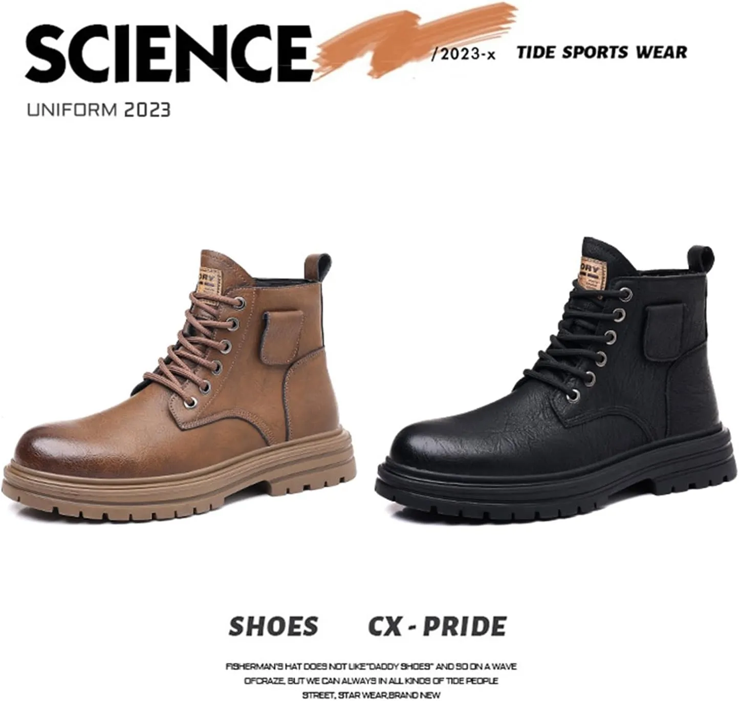 Men's Vintage Leather Lace-up Ankle Boots with Side Zip Fashionable Round Toe Plus Fleece Combat Boots Casual Non-slip Outdoor Hiking Motorcycle Boots