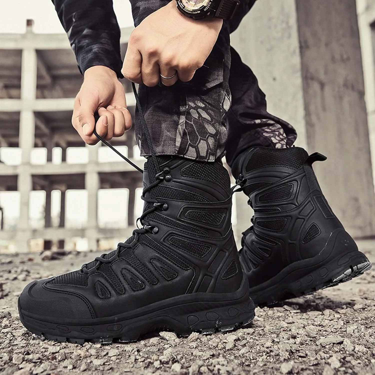 Men's Waterproof Anti Slip Wear-Resistant Tactical Hiking Boots Military Work Boots Combat Boots Outdoor Hiking Breathable Military Shoes