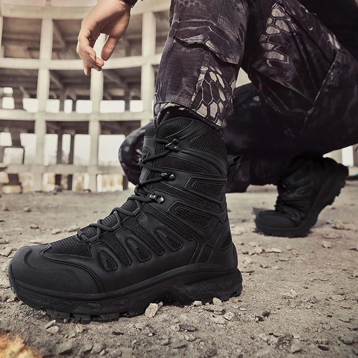 Men's Waterproof Anti Slip Wear-Resistant Tactical Hiking Boots Military Work Boots Combat Boots Outdoor Hiking Breathable Military Shoes