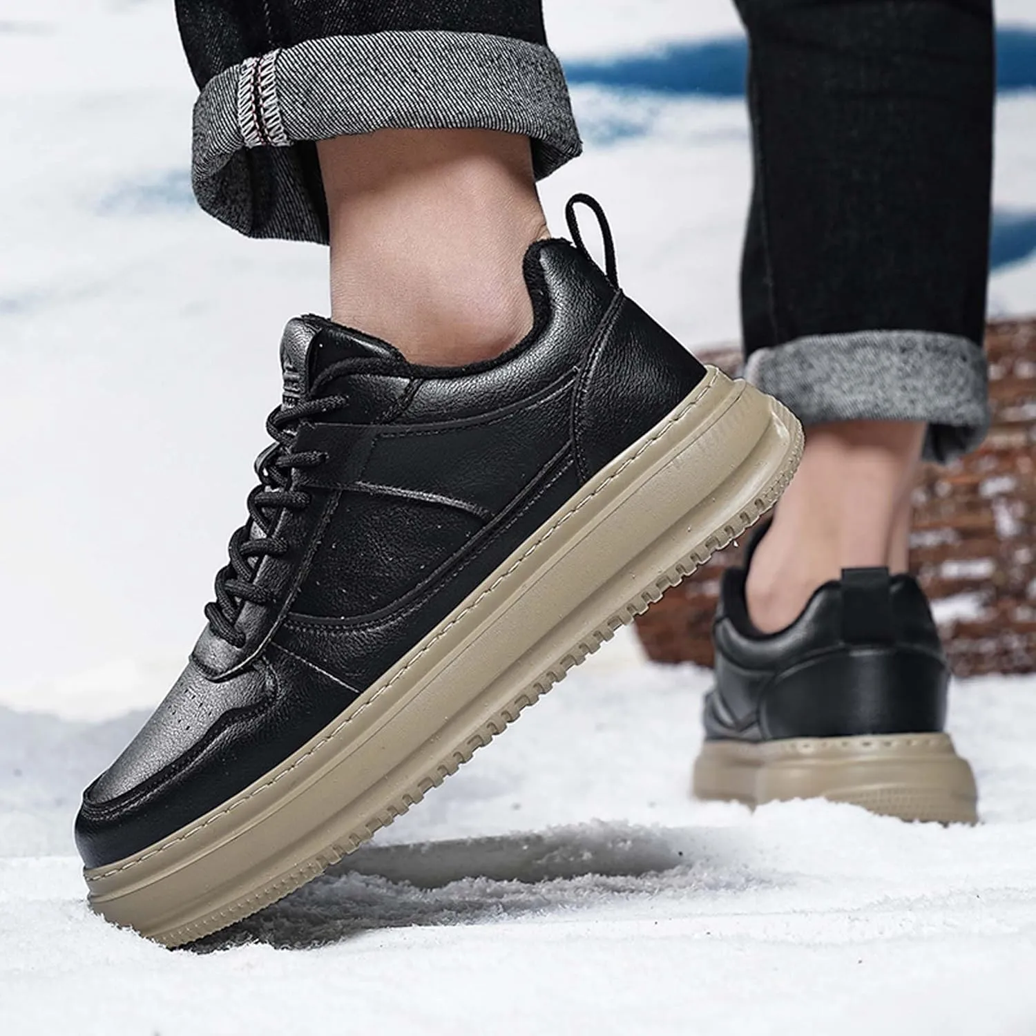 Men's Winter Skateboarding Shoes - Fashionable Casual Shoes - Velvet Warm Walking Shoes - Breathable Running Shoes Outdoor Sports Shoes