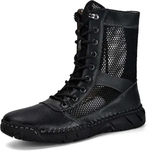 Men's Women's Motorcycle Boots Mesh Breathable Hiking High Top Lace Up Casual Outdoor Work Climbing Camping Adventure Backpacking Boots, Large Size