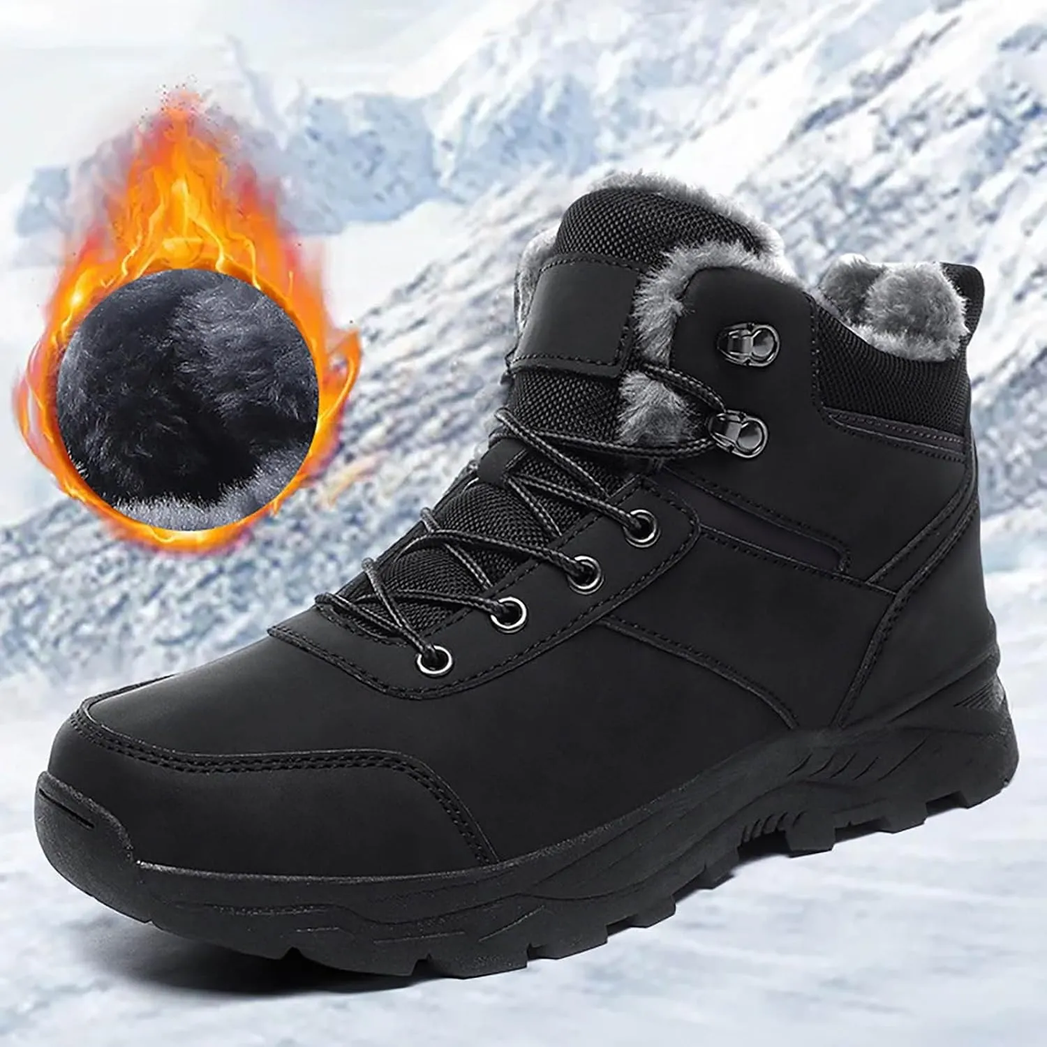 Men's Work Boots Composite Toe Hiking Sneakers Shoes with Fur Lined Womens Safety Shoes Non Slip Waterproof Outdoor Shoes Lightweight Anti Slip Hike Grounded Footwear
