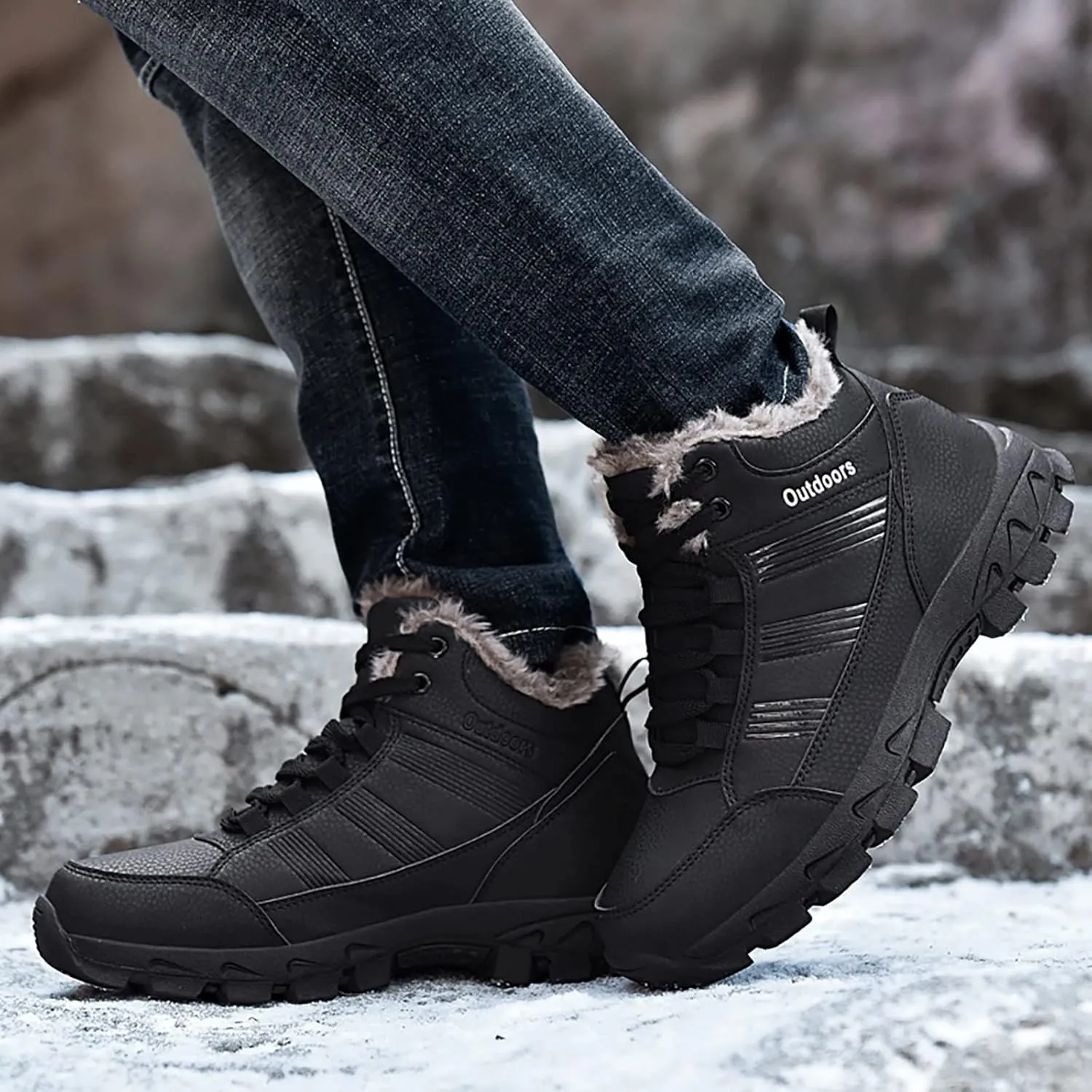 Men's Work Boots Composite Toe Hiking Sneakers Shoes with Fur Lined Womens Safety Shoes Non Slip Waterproof Outdoor Shoes Lightweight Anti Slip Hike Grounded Footwear