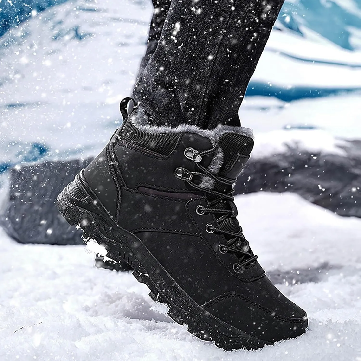 Men's Work Boots Composite Toe Hiking Sneakers Shoes with Fur Lined Womens Safety Shoes Non Slip Waterproof Outdoor Shoes Lightweight Anti Slip Hike Grounded Footwear