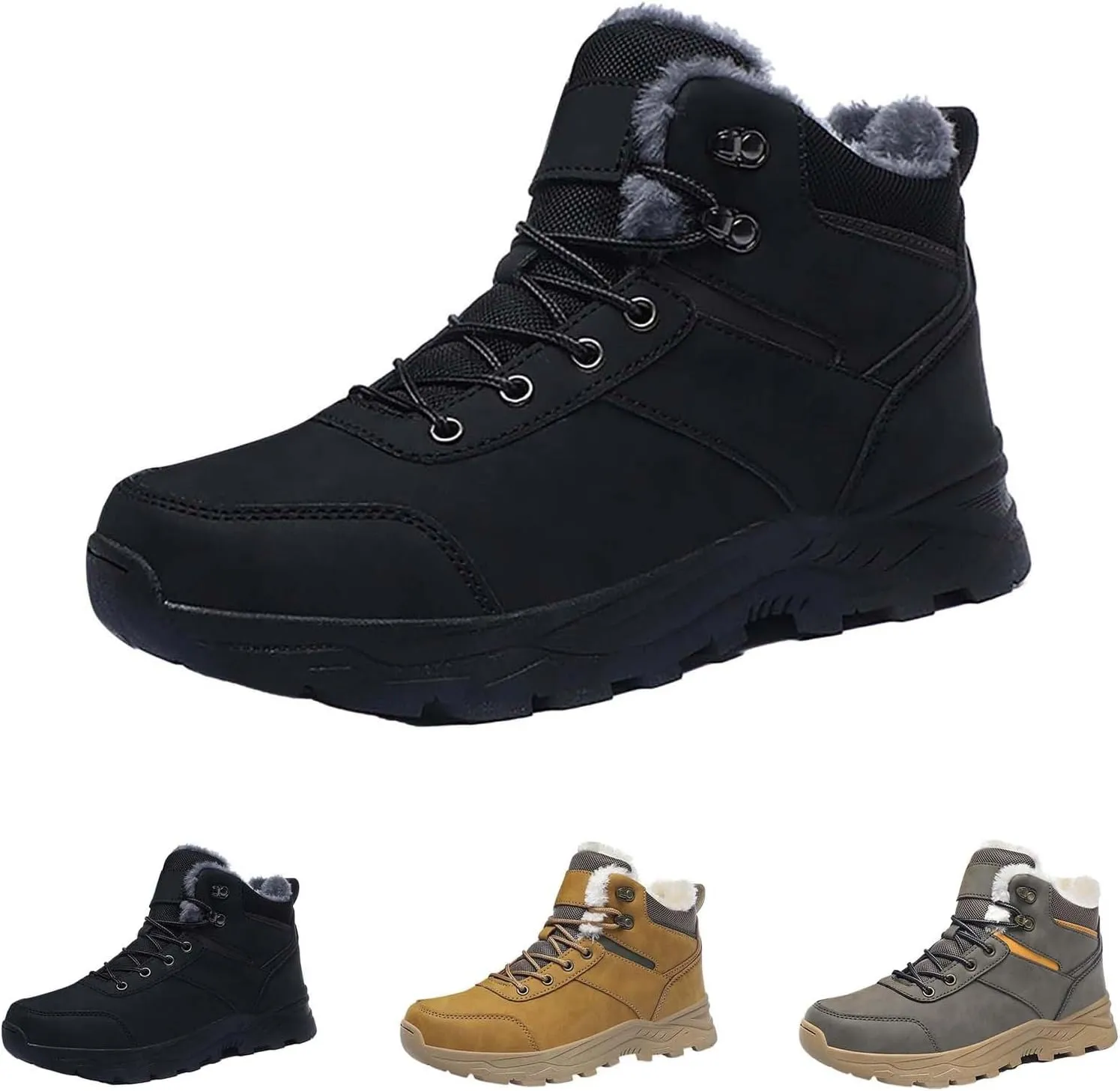 Men's Work Boots Composite Toe Hiking Sneakers Shoes with Fur Lined Womens Safety Shoes Non Slip Waterproof Outdoor Shoes Lightweight Anti Slip Hike Grounded Footwear