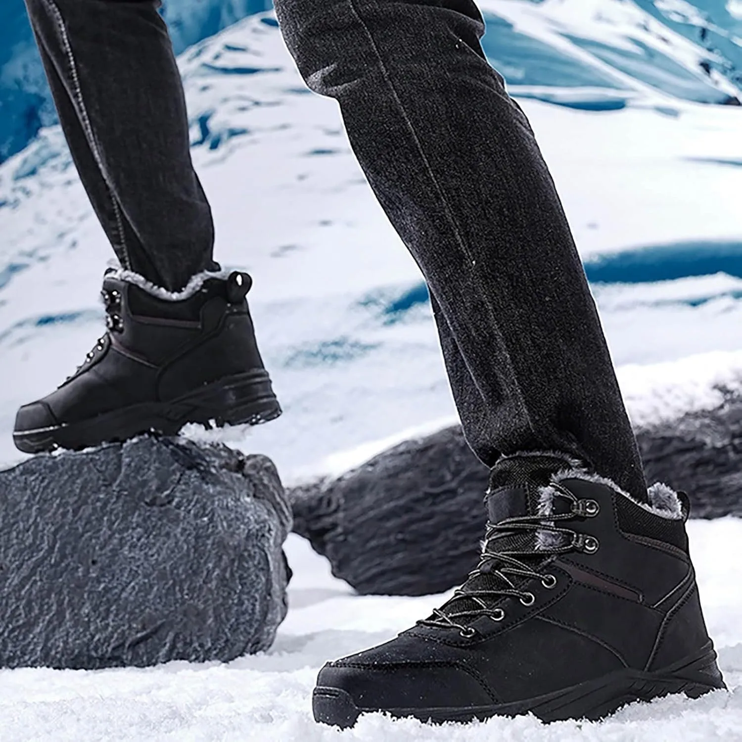 Men's Work Boots Composite Toe Hiking Sneakers Shoes with Fur Lined Womens Safety Shoes Non Slip Waterproof Outdoor Shoes Lightweight Anti Slip Hike Grounded Footwear