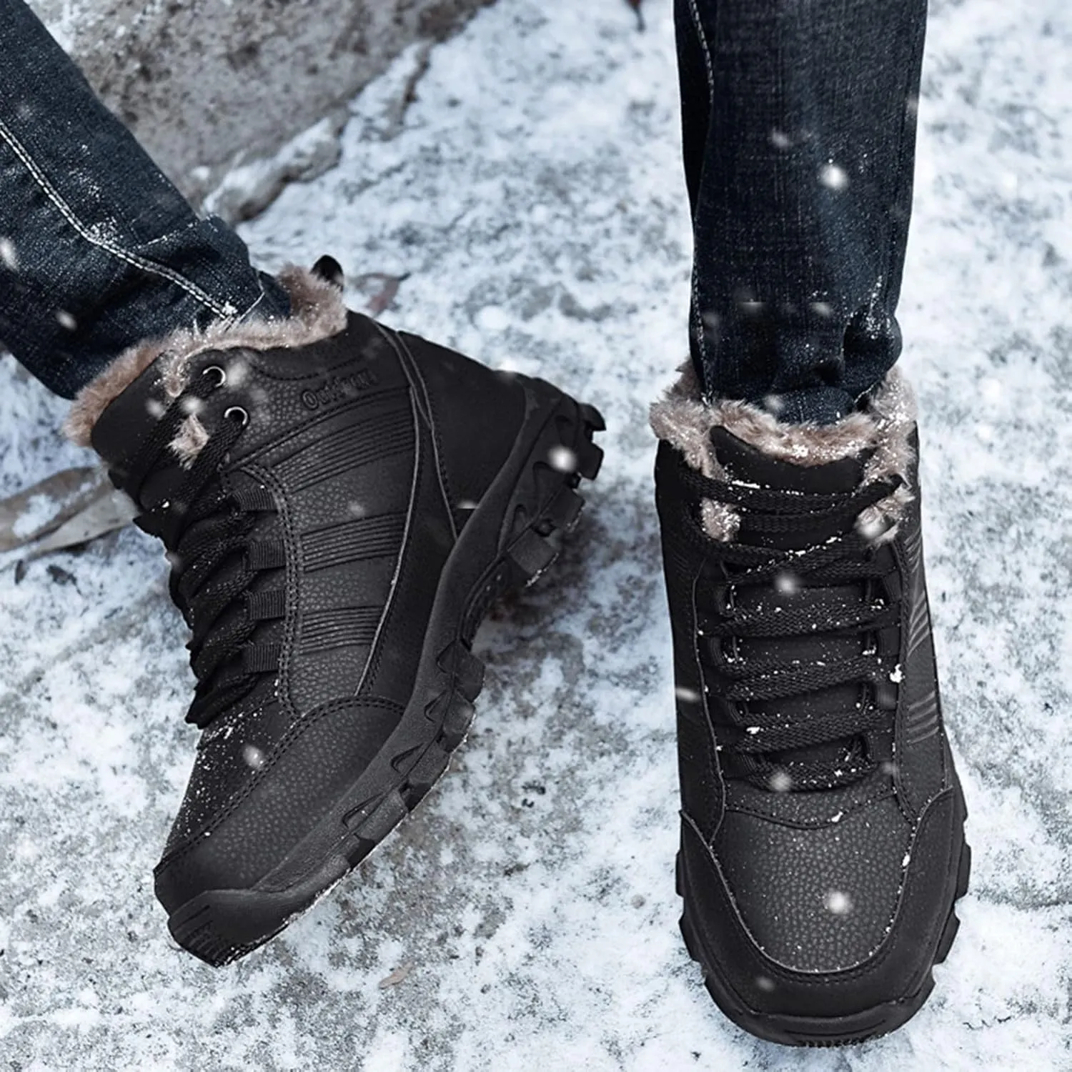 Men's Work Boots Composite Toe Hiking Sneakers Shoes with Fur Lined Womens Safety Shoes Non Slip Waterproof Outdoor Shoes Lightweight Anti Slip Hike Grounded Footwear