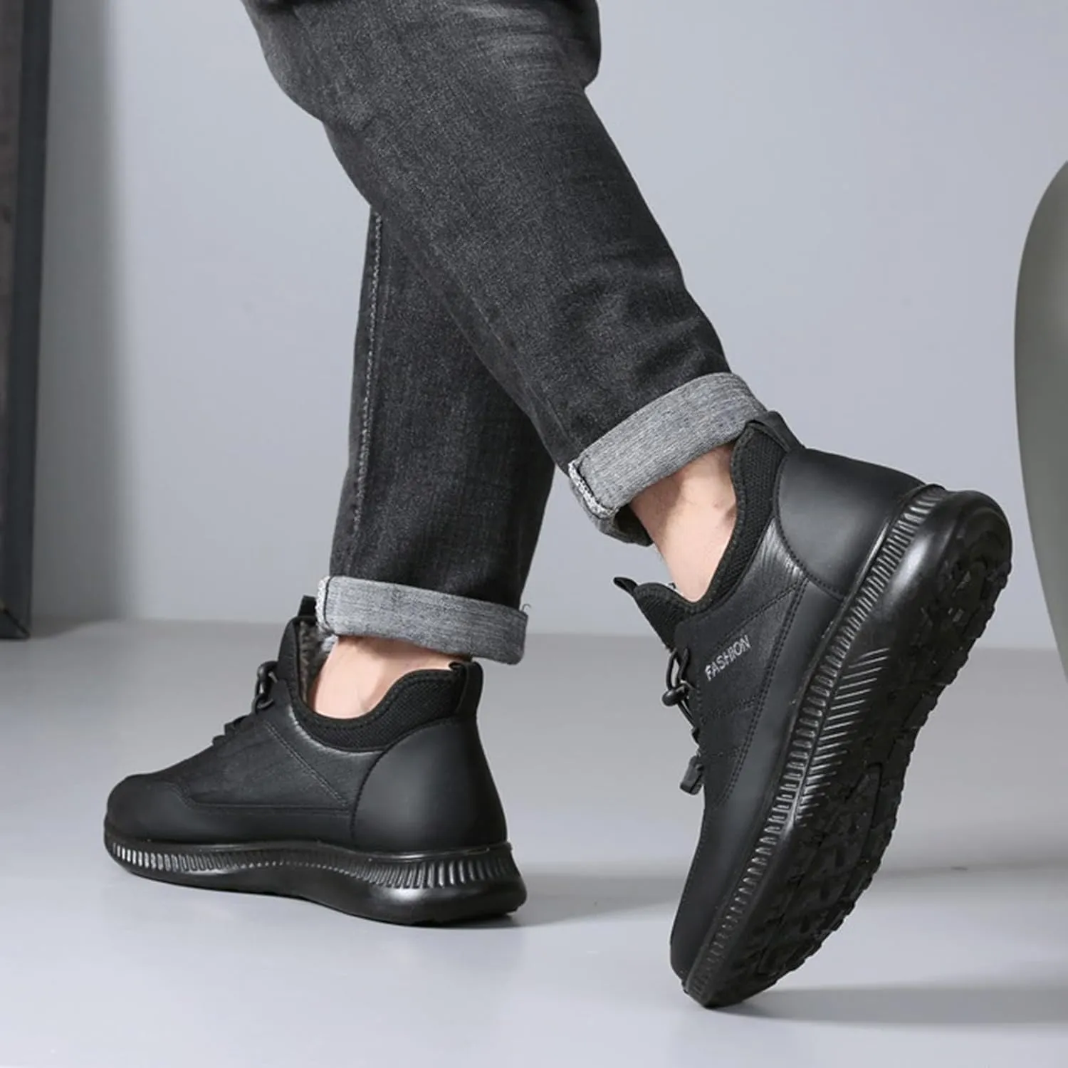 Mens Work Boots Waterproof Hiking Sneakers Zip Up Fur Lined Women's Safety Toe Shoes Waterproof Platform Sneakers Indestructible Hike Grounded Footwear