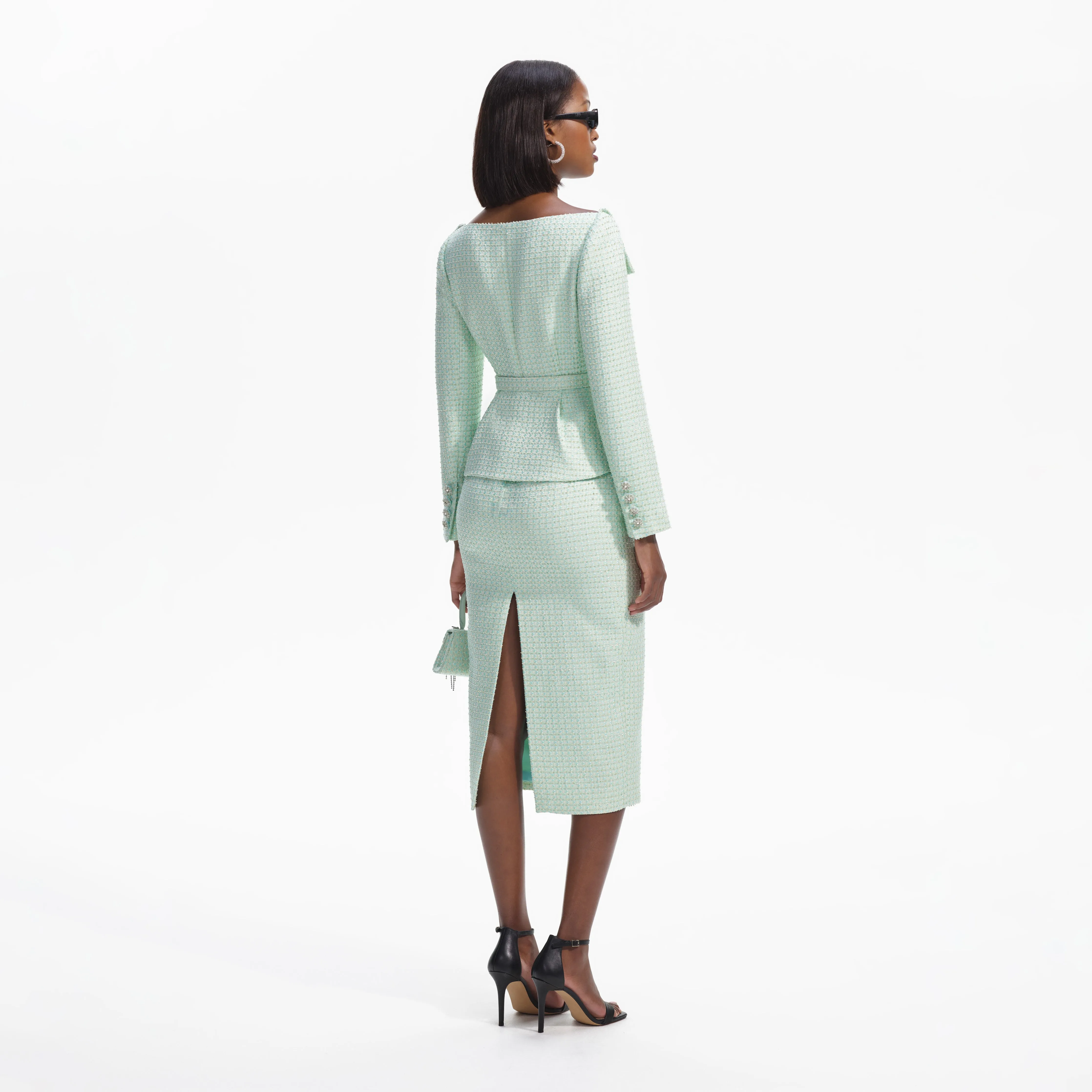 Mint Boucle Tailored Midi Dress
