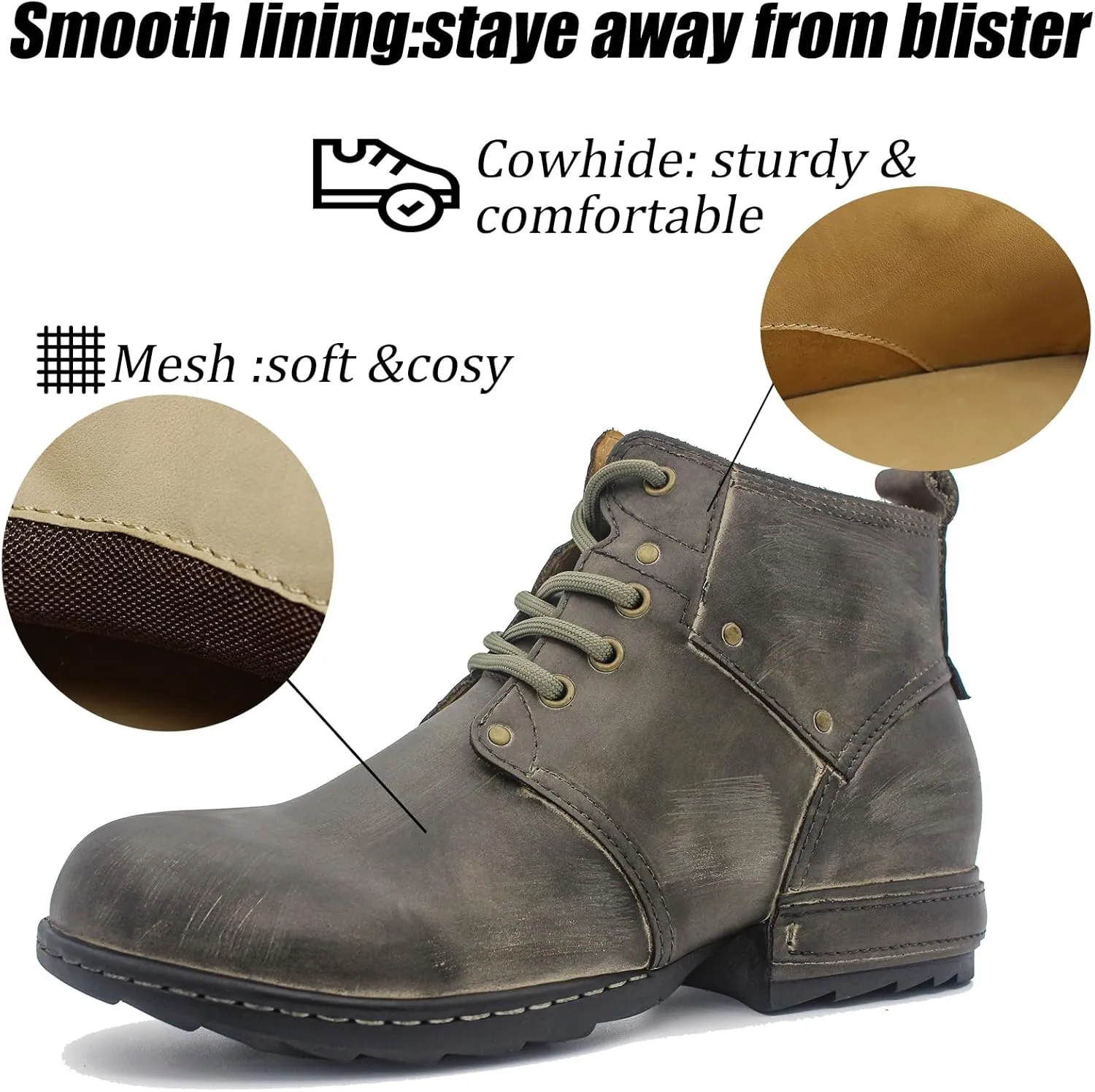 Motorcycle Boots Men Fashion Leather Ankle Chukka Boots Casual Riding Lace up Shoes AF001-3