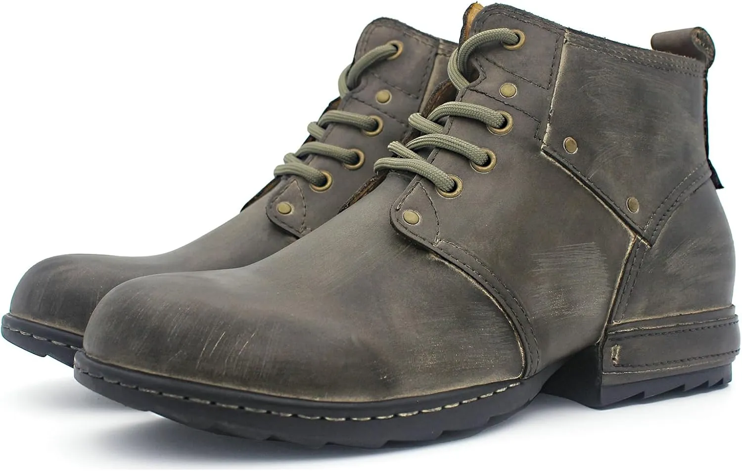 Motorcycle Boots Men Fashion Leather Ankle Chukka Boots Casual Riding Lace up Shoes AF001-3