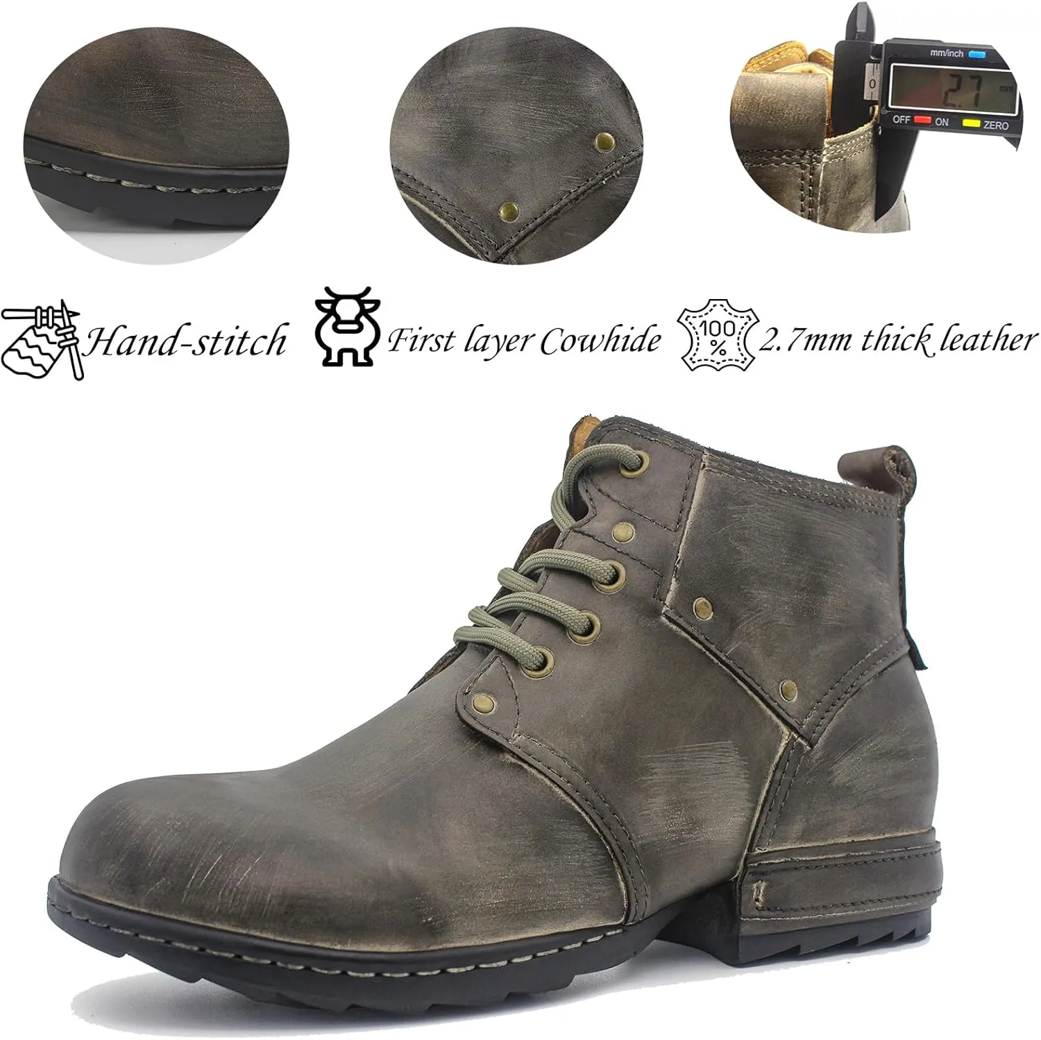 Motorcycle Boots Men Fashion Leather Ankle Chukka Boots Casual Riding Lace up Shoes AF001-3